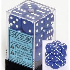 CHX25606 - Dice d6 Set: Blue/White - 16mm (12) Block of Dice