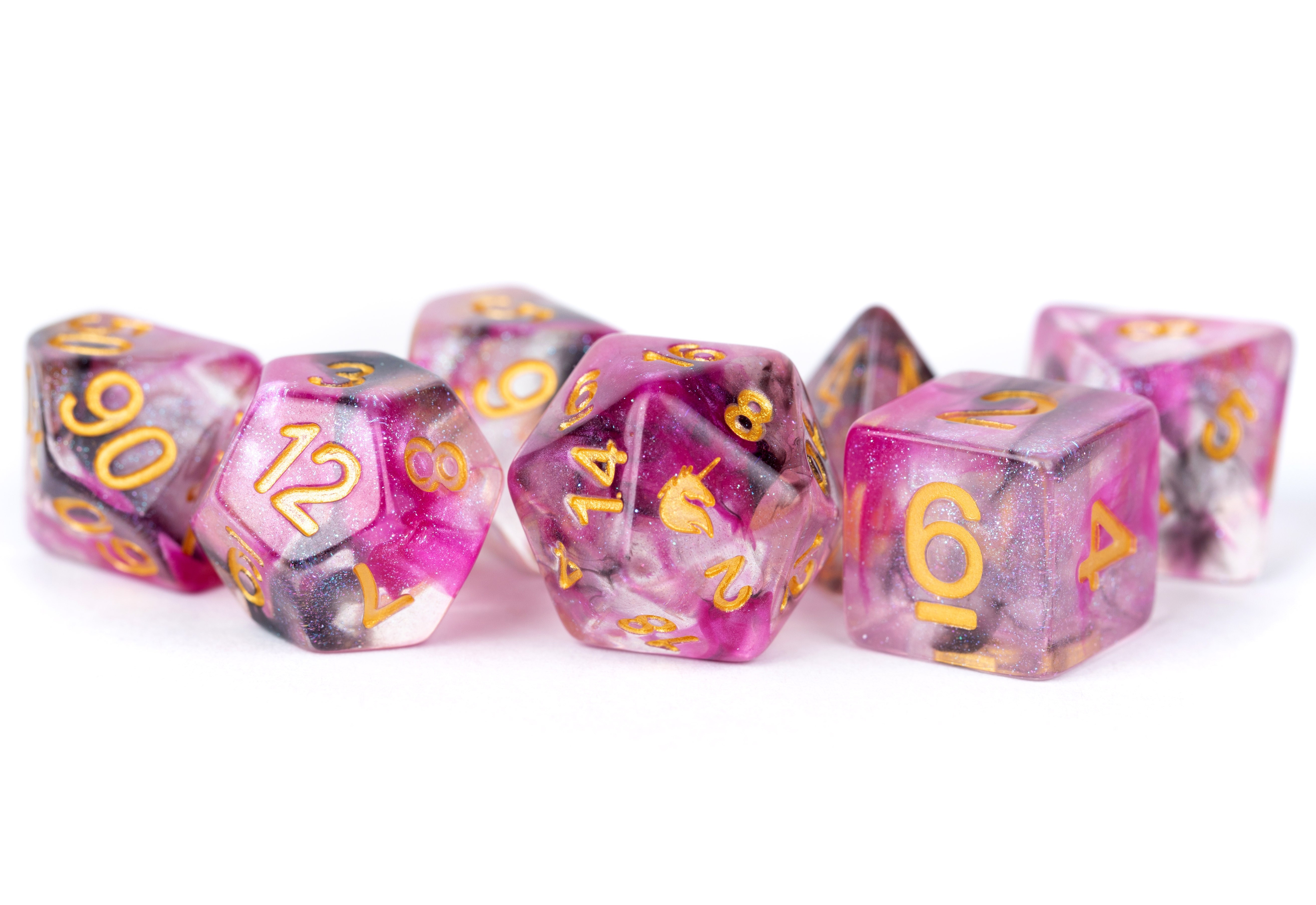 16mm Resin Poly Dice Set Unicorn: Blushing Steel