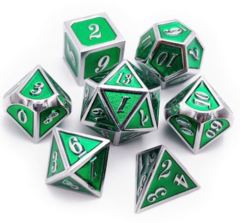DAD507 - Metal & Enamel Dice Set (7pcs) [Green & Silver]