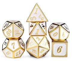 DAD510 - Metal & Enamel Dice Set (7pcs) [White & Gold]