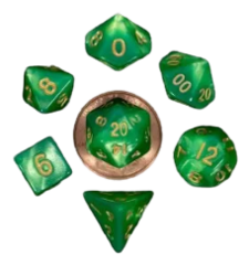 Mini Polyhedral Dice Set - Green/Light Green w/Gold Numbers