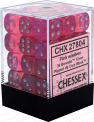CHX27804 - Dice d6 Set: Pink W/Silver Borealis - 12mm Six Sided Die (36) Block of Dice