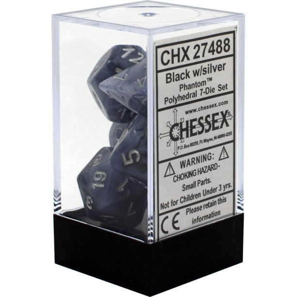 CHX27488 - Phantom Black/Silver Polyhedral 7 Dice Set