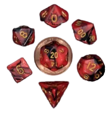 Mini Polyhedral Dice Set - Red/Black w/Gold Numbers