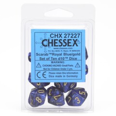 CHX27227 - Royal Blue W/ Gold set of Ten d10 Dice