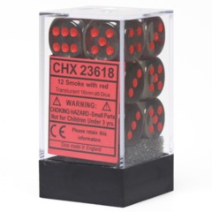 CHX23618 - Dice d6 Set: Smoke with Red Translucent - 16mm Six Sided Die (12) Block of Dice
