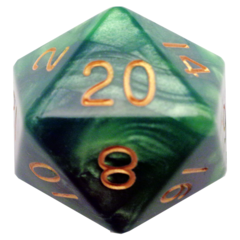 Green/Light Green with Gold Numbers 35mm Mega Acrylic d20 Dice