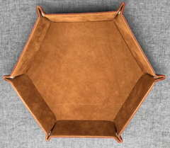 Dice Tray - Leather Folding Hexagon Tray w/Brown Velvet