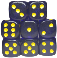 Set of 8d6 Dice - Translucent Dark Blue w/ Gold