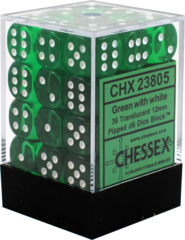 CHX23805 - Translucent Green W/ White 12mm d6 36 Dice Block