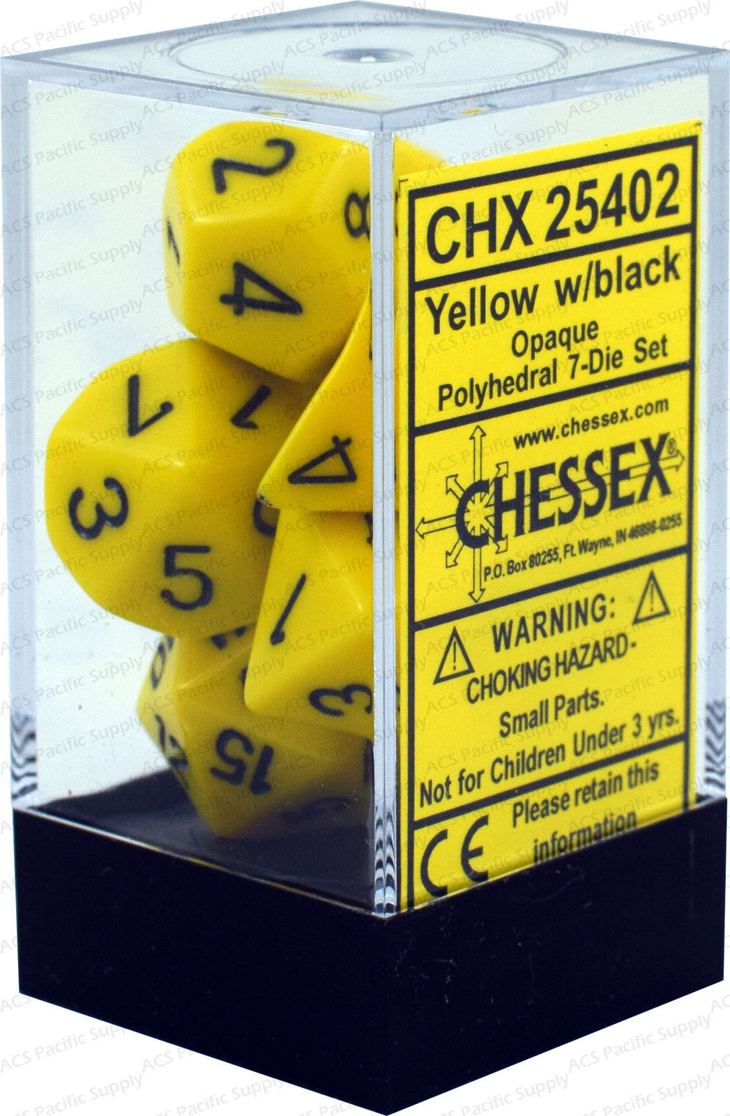 CHX25402 - Opaque Yellow W/ Black 7 Dice Set
