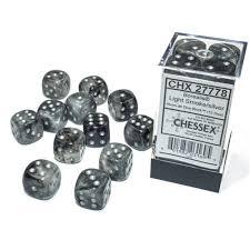 CHX27778 - Luminary Light Smoke/sliver16mm D6 Block (12 dice)