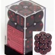 CHX25618 - Dice d6 Set: Black/Red - 16mm (12) Block of Dice