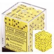 CHX25802 - Opaque Yellow W/ Black 12mm d6 36 Dice Block