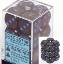 CHX25738 - Dice d6 Set: Blue Stars - 16mm (12) Block of Dice