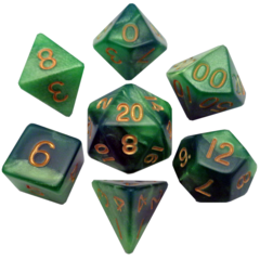 Green/Light Green with Gold Numbers 16mm Polyhedral Dice Set