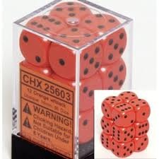 CHX25603 - Dice d6 Set: Orange/Black - 16mm (12) Block of Dice