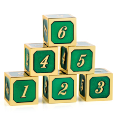 DAD574 Metal & Enamel Dice Set (Green & Gold)