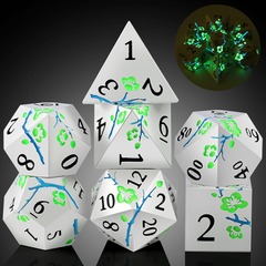DAD714 - Metal & Enamel Dice Set (7pcs) (Sakura) [Silver & Green] (Glow)