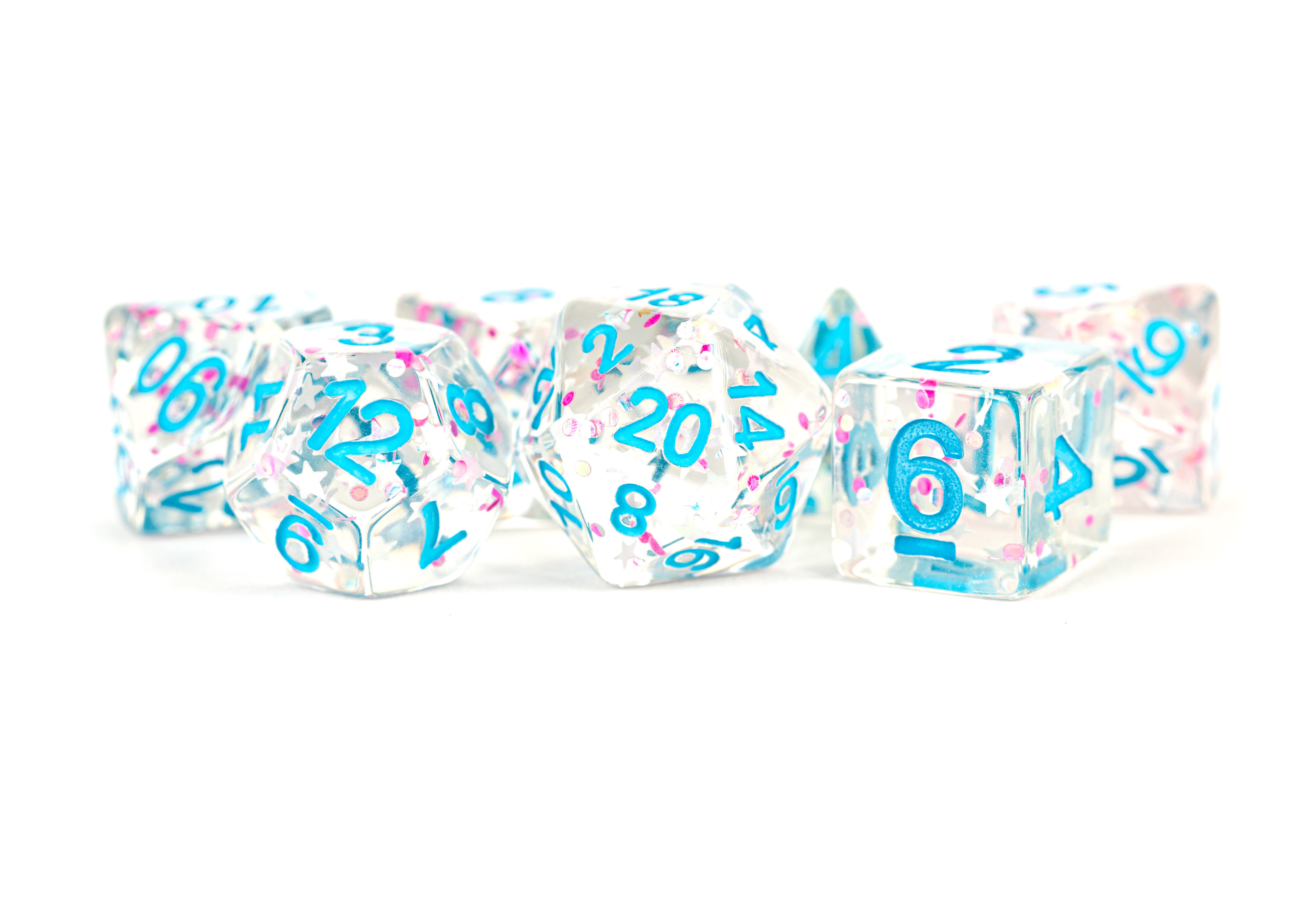 Clear Confetti 16mm Resin Poly Dice Set
