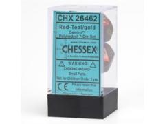 CHX26462 - 7 Red-Teal w/Gold Gemini Polyhedral Dice Set