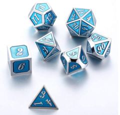 DAD506 - Metal & Enamel Dice Set (7pcs) [Cyan & Silver]