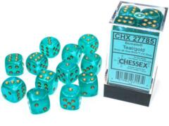 CHX27785 - Luminary Teal/Gold 16mm d6 Dice Block (12 Dice)