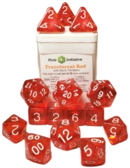 Set Of 15 Dice w/ Arch'd4: Translucent Red W/ White