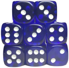 Set of 8d6 Dice - Translucent Dark Blue w/ White
