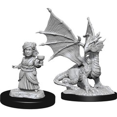 Silver Dragon Wyrmling & Halfling - Female - 90153 - D&D Nolzurs Marvelous Miniatures