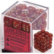CHX27814 - Dice d6 Set: Scarlet W/Gold  - 12mm Six Sided Die (36) Block of Dice