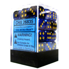 CHX26835 - Dice d6 Set: Black-Blue/Gold  - 12mm Six Sided Die (36) Block of Dice