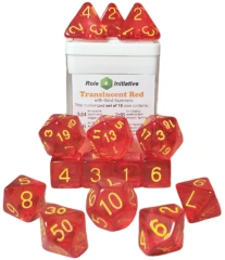 Set Of 15 Dice w/ Arch'd4: Translucent Red W/Gold