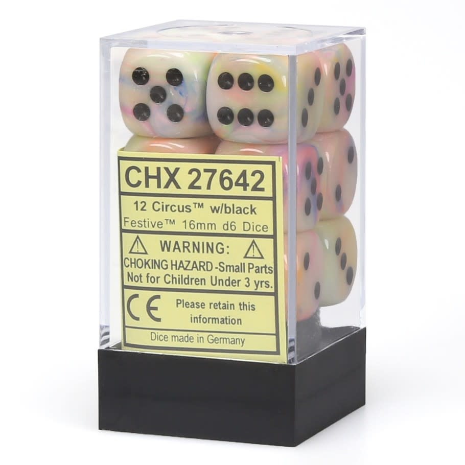 Festive Circus/black 16mm d6 Dice Block (12 dice)
