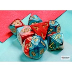 Chessex Gemini Mini 7 Die Set Red Teal/Gold - CHX20662