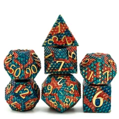 Foam Brain: Blue-Fire Dragon Scale Metal RPG Dice Set