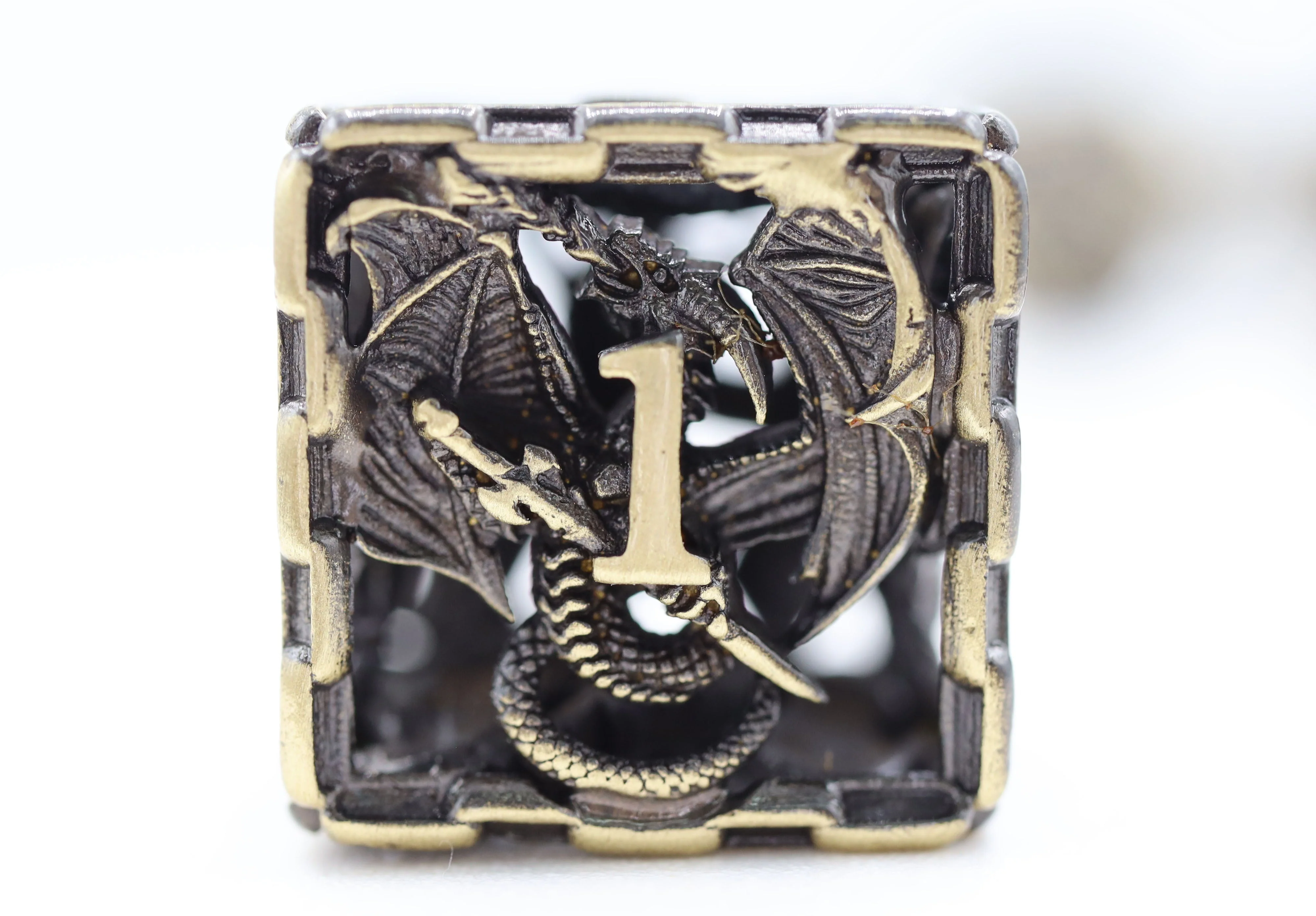 Foam Brain: Metal Bronze Chained Dragon Hollow RPG Dice Set