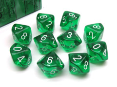Translucent Green/white Set of Ten d10 Dice CHX23275