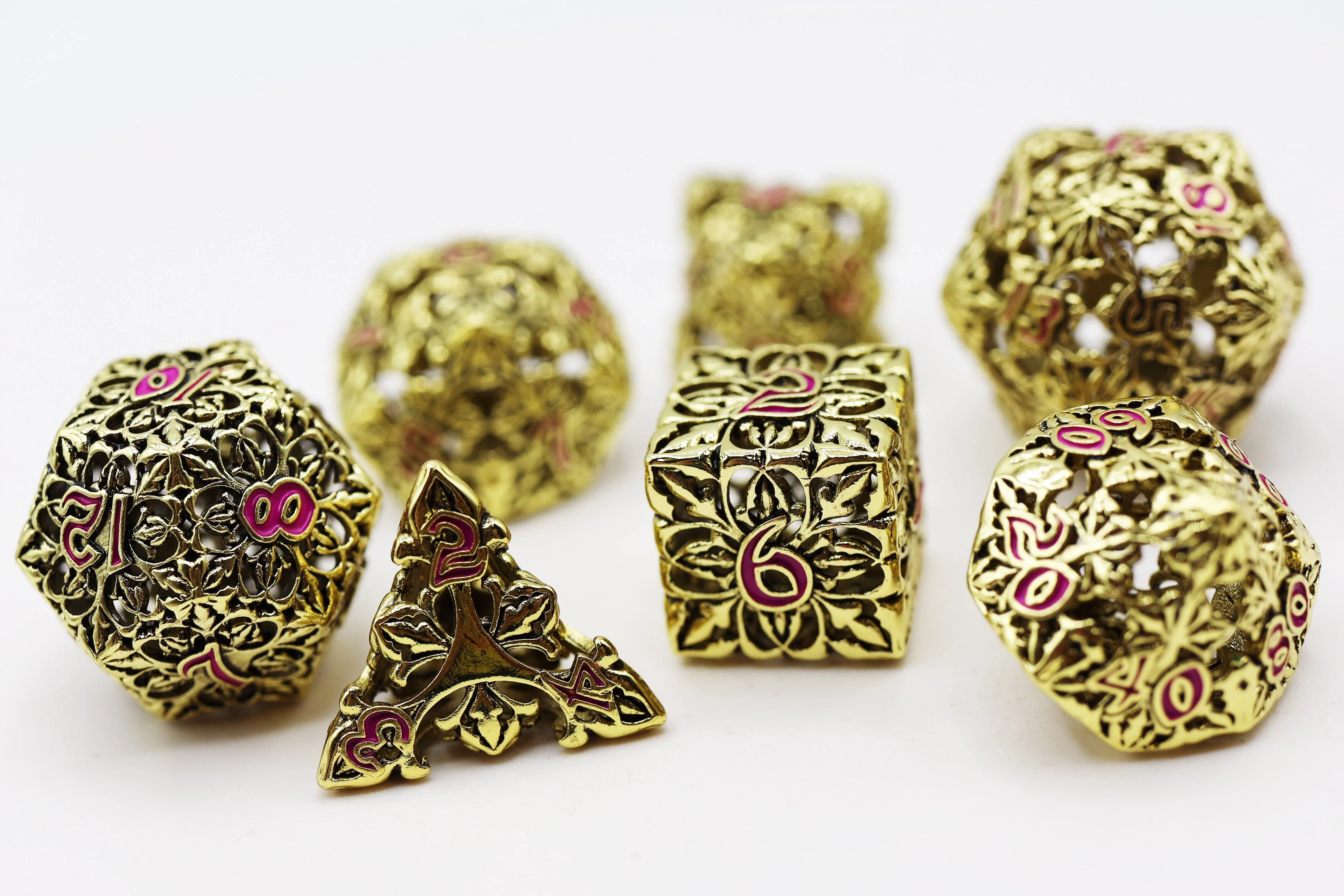Foam Brain: Fleur De Lis Gilded Magenta Hollow RPG Metal Dice Set