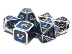 Old School 7 Piece DnD RPG Metal Dice Set: Dragon Scale - Black & Blue