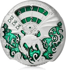 Metal Dragon Dice Spinner (D4,D6,D8,D12,D10,D20) Silver/Green