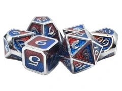 Old School 7 Piece DnD RPG Metal Dice Set: Dragon Scale - Red & Blue