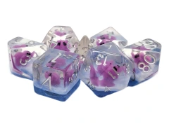 Old School 7 Piece DnD RPG Dice Set: Animal Kingdom - Baby Elephant - Purple w/ Blue