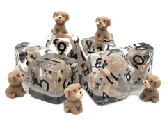 Old School 7 Piece DnD RPG Dice Set: Animal Kingdom - Puppy Dog - Tan