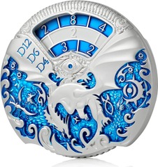 Metal Dragon Dice Spinner (D4,D6,D8,D12,D10,D20) Silver/Blue