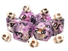 Old School 7 Piece DnD RPG Dice Set: Infused - Skull w/ Purple