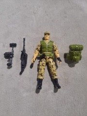 G.I. Joe 1988 Repeater (v1) Steadi-Cam Machine Gunner (Figure and detached Super Trooper Promo Card) - [INCLUDES Machine Gun, Stabilizer, and Backpack]