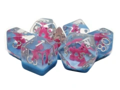 Old School 7 Piece DnD RPG Dice Set: Animal Kingdom - Pterodactyl - Pink w/ Blue