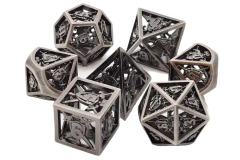 Old School Dice: Hollow Metal 7-Piece Set - Sword & Shield - Brushed Silver