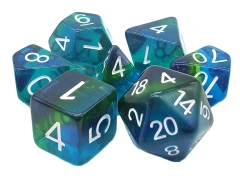 Old School 7 Piece DnD RPG Dice Set: Gradients - Ocean Bay w/ White